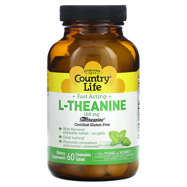 Country Life L-Theanine, 100 mg, 60 Chewable Tablet