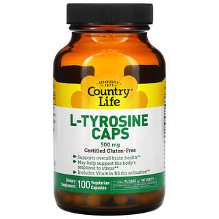 Country Life, Cápsulas de L-tirosina, 500 mg, 100 cápsulas vegetales