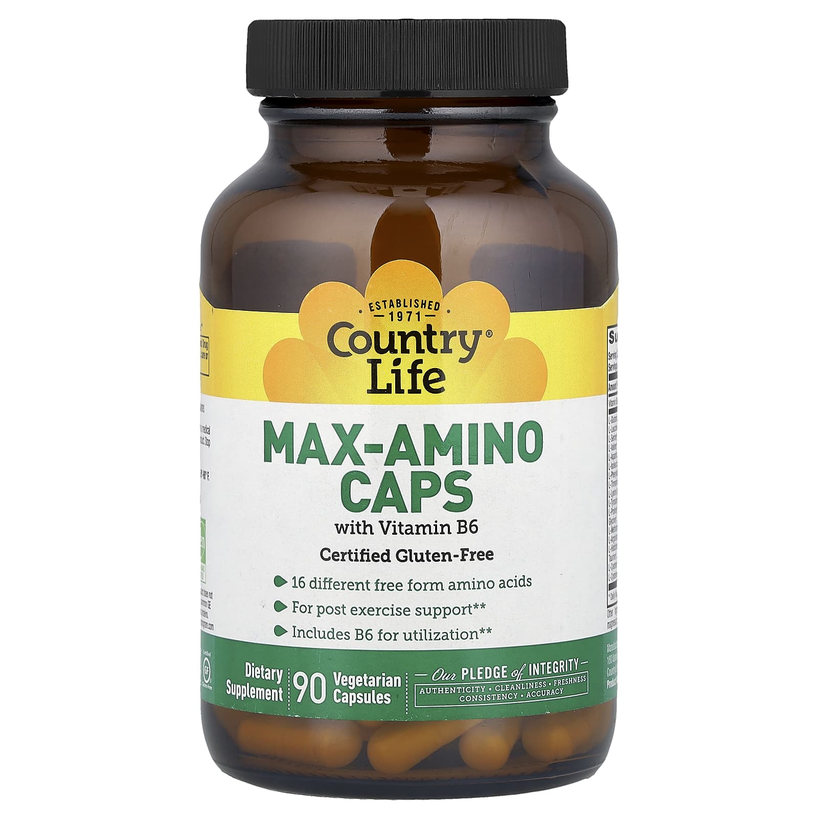 Country Life, Max-Amino Caps, аминокислоты с витамином B6, 90 вегетарианских капсул