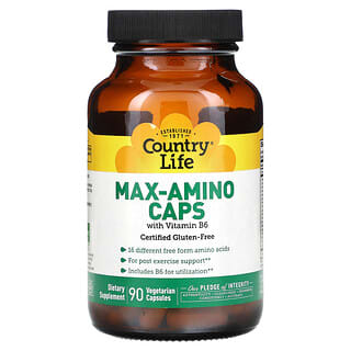 كونتري لايف‏, كبسولات Max-Amino بالأحماض الأمينية الفائقة مع فيتامين ب 6، 90 كبسولة نباتية