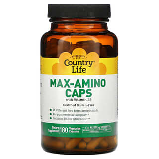 Country Life, Max-Amino Cápsulas, Com Vitamina B-6, 180 Cápsulas Vegetais