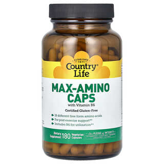 Country Life, Max-Amino Caps, с витамином B-6, 180 вегетарианских капсул