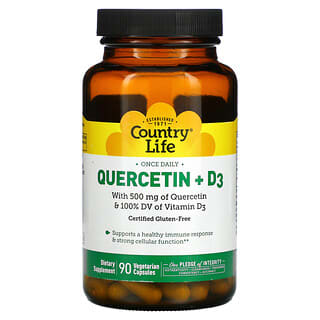 Country Life, кверцетин с витамином D3, 90 вегетарианских капсул
