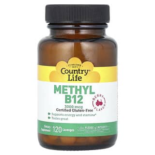 Country Life, 메틸 B12, 베리, 3,000mcg, 사탕 정제 120정