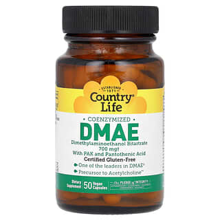 Country Life, DMAE coenzymé, 700 mg, 50 capsules vegan (350 mg par capsule)