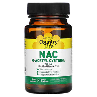 Country Life, NAC, N-Acetyl Cysteine, 750 mg, 30 Vegan Capsules