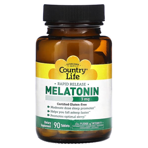 Country Life, Melatonina, 3 mg, 90 comprimidos