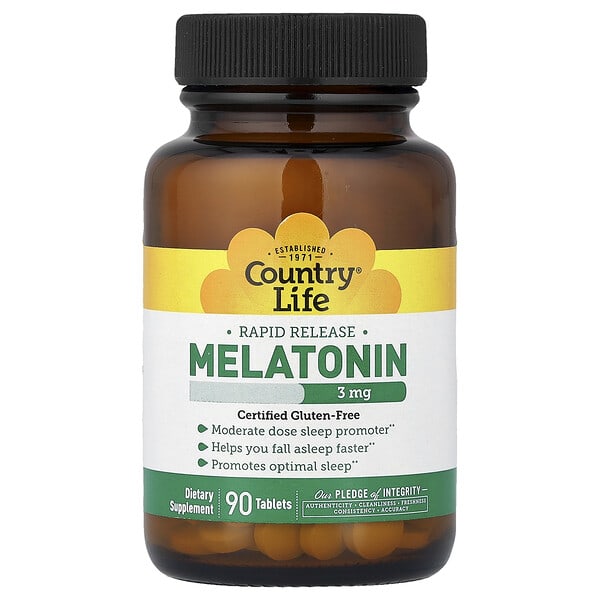 Country Life, เมลาโทนิน สูตรออกฤทธิ์เร็ว ขนาด 3 มก. บรรจุ 90 เม็ด