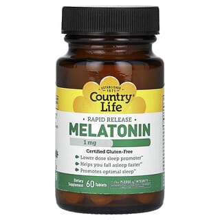 Country Life, Melatonina, de liberación rápida, 1 mg, 60 comprimidos