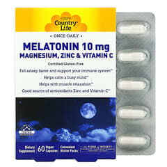 Country Life, Melatonin 10 mg Magnesium, Zinc & Vitamin C, 60 Vegan Capsules