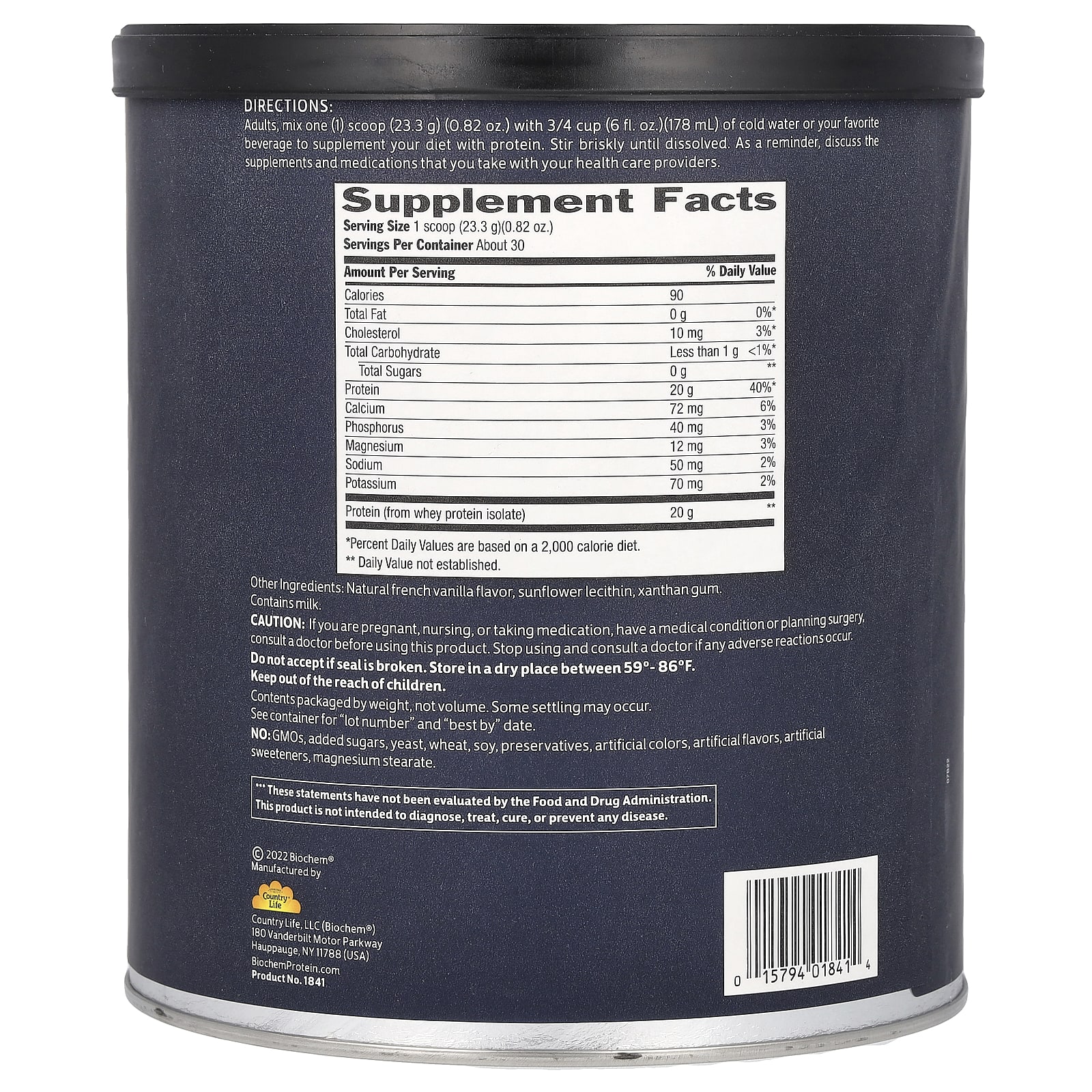 Biochem, 100 Whey Isolate Protein, Natural, 1.5 lb (699 g)