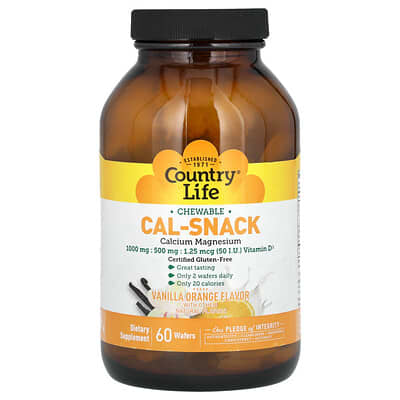 Country Life, Cal-Snack, Calcium Magnesium Chewable Tablets, Vanilla Orange, 60 Thins