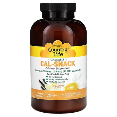 Country Life, Cal-Snack, Chewable Calcium Magnesium, Vanilla Orange, 120 Wafers
