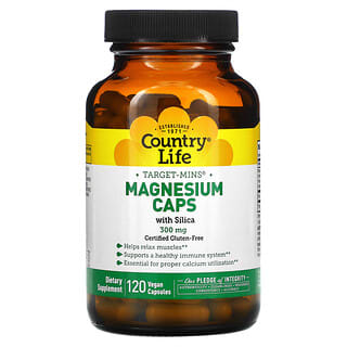 Country Life, Cápsulas de magnesio con sílice Target-Mins, 300 mg, 120 cápsulas veganas