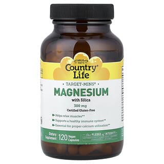Country Life, Target-Mins®, магний в капсулах с диоксидом кремния, 300 мг, 120 веганских капсул