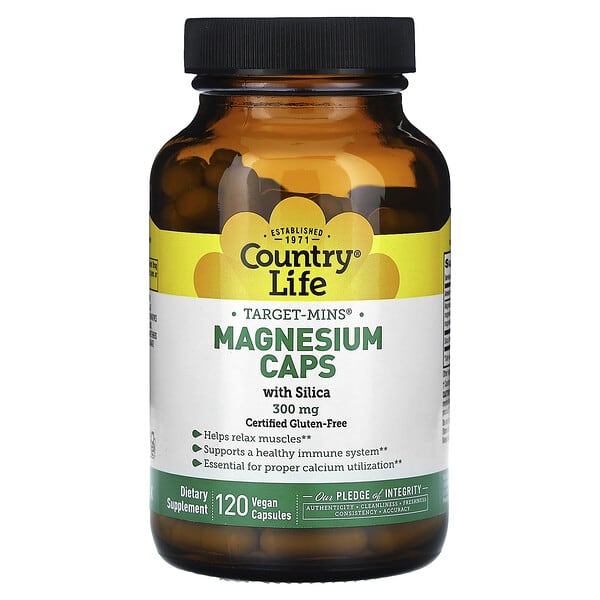 Country Life Target-Mins, Magnesium Caps with Silica, 300 mg, 120 Vegan Capsules