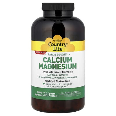 Country Life, Target-Mins®, Calcium Magnesium with Vitamin D Complex, 360 Vegan Capsules