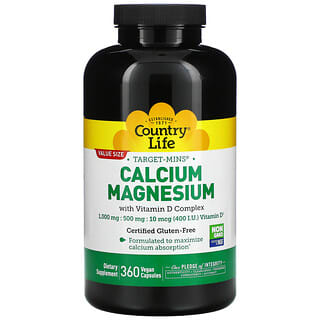 Country Life, Target-Mins Calcium Magnesium avec complexe de vitamine D, 360 capsules vegan