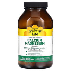 Country Life, Target-Mins, Complexe de calcium et de magnésium, 500 mg, 180 comprimés