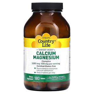 Country Life, Target-Mins, Complejo de calcio y magnesio, 500 mg, 180 comprimidos