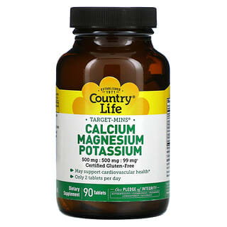 Country Life, Target-Mins, Calcium Magnésium Potassium, 90 comprimés