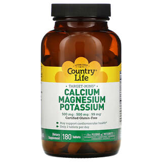 Country Life, Target-Mins Calcium, Magnésium, Potassium, 180 comprimés