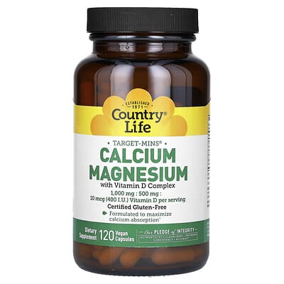 Country Life, Target-Mins® Calcium Magnesium Complex and Vitamin D, 120 Vegan Capsules