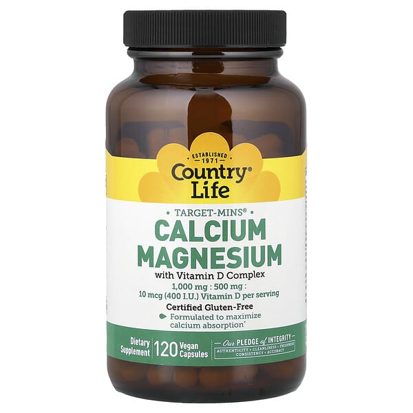 Country Life, Target-Mins®, Calcium Magnesium with Vitamin D Complex, 120 Vegan Capsules — product photo 1