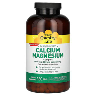 Country Life, Target-Mins, Calcium-Magnesium Complex, Calcium-Magnesium-Komplex, 1.000 mg, 360 Tabletten (500 mg pro Tablette)