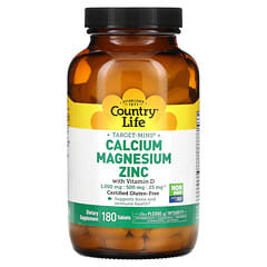 Country Life, Alvo Mins Cálcio Magnésio Zinco com Vitamina D, 180 Comprimidos