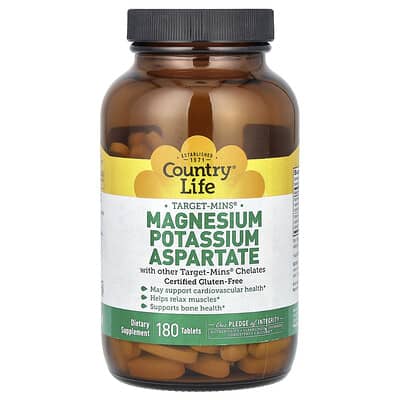 Country Life, Target-Mins®, Magnesium Potassium Aspartate, 180 Tablets