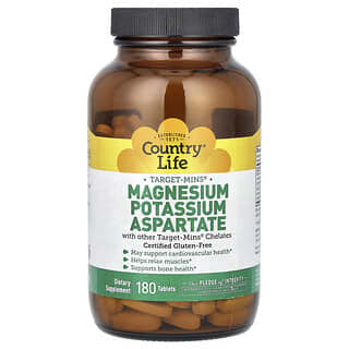 Country Life, Target-Mins, Aspartato de magnesio y potasio, 180 comprimidos