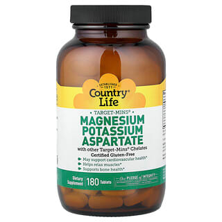 Country Life, Target-Mins®, магнезиев калиев аспартат, 180 таблетки