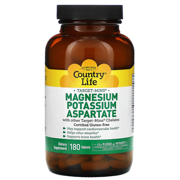 Country Life, Target-Mins, Magnesium-Kalium-Aspartat, 180 Tabletten