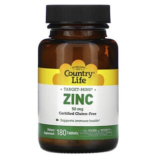 Country Life, Zinco, 50 mg, 180 comprimidos