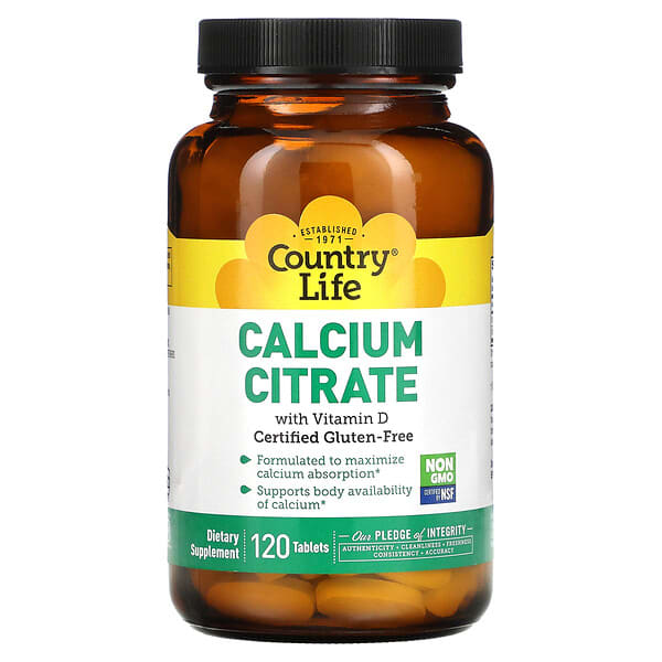Country Life, Citrato de calcio con vitamina D, 120 comprimidos