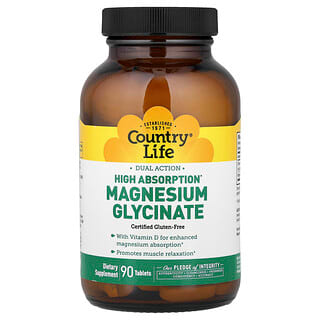 Country Life, Double action, Glycinate de magnésium à haute absorption, 90 comprimés