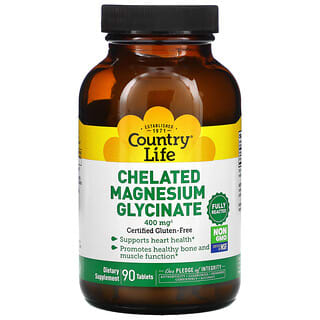 Country Life, Glicinato de magnesio quelado, 133 mg, 90 comprimidos