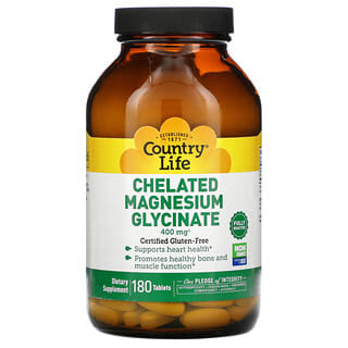 Country Life, Chelatiertes Magnesiumglycinat, 133 mg, 180 Tabletten