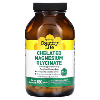 Country Life, Glycinate de magnésium chélaté, 133 mg, 180 comprimés