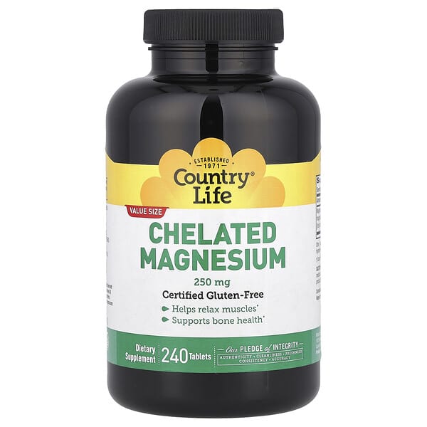 Country Life Chelated Magnesium, 250 mg, 240 Tablets
