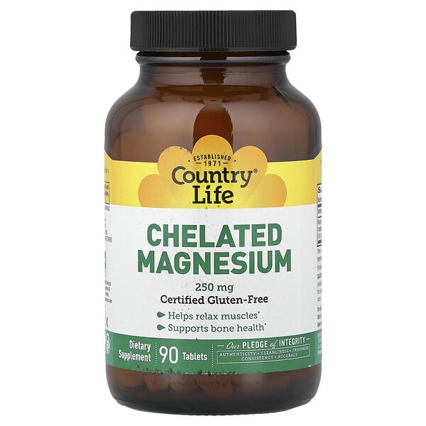 Country Life Chelated Magnesium, 250 mg, 90 Tablets