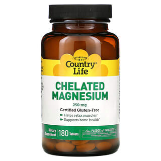 Country Life, Magnesio Quelatado, 250 mg, 180 Cápsulas