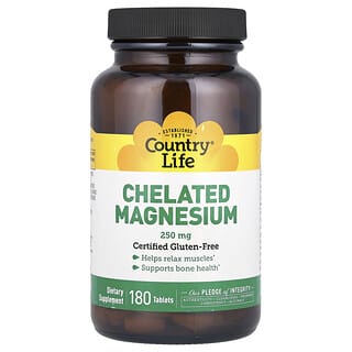 Country Life, Magnésium chélaté, 250 mg, 180 comprimés