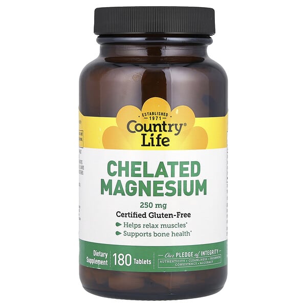 Country Life Chelated Magnesium, 250 mg, 180 Tablets