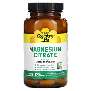 Country Life, Citrato de Magnésio, 125 mg, 120 Comprimidos