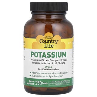 Country Life, Potassium, 99 mg, 250 Tablets