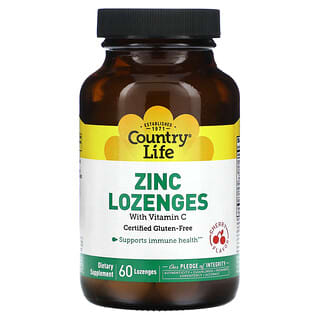 Country Life, Pastillas de zinc con vitamina C, Cereza, 60 pastillas