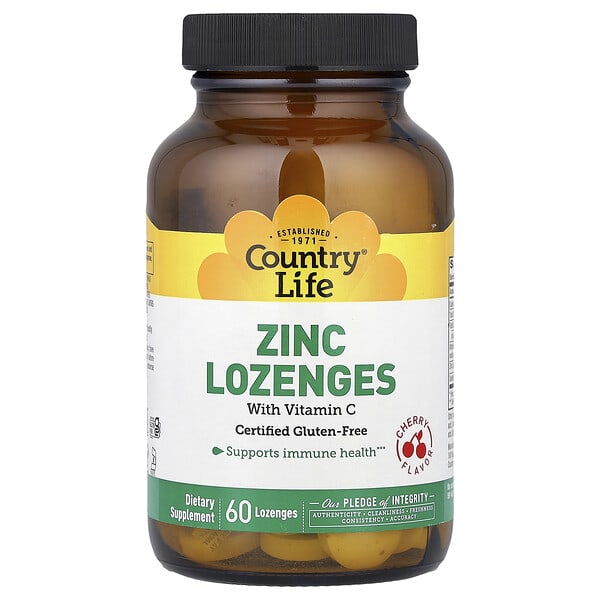 Country Life Zinc Lozenges with Vitamin C, Cherry, 60 Lozenges