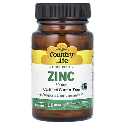 Country Life, Chelated Zinc, 50 mg, 100 Tablets